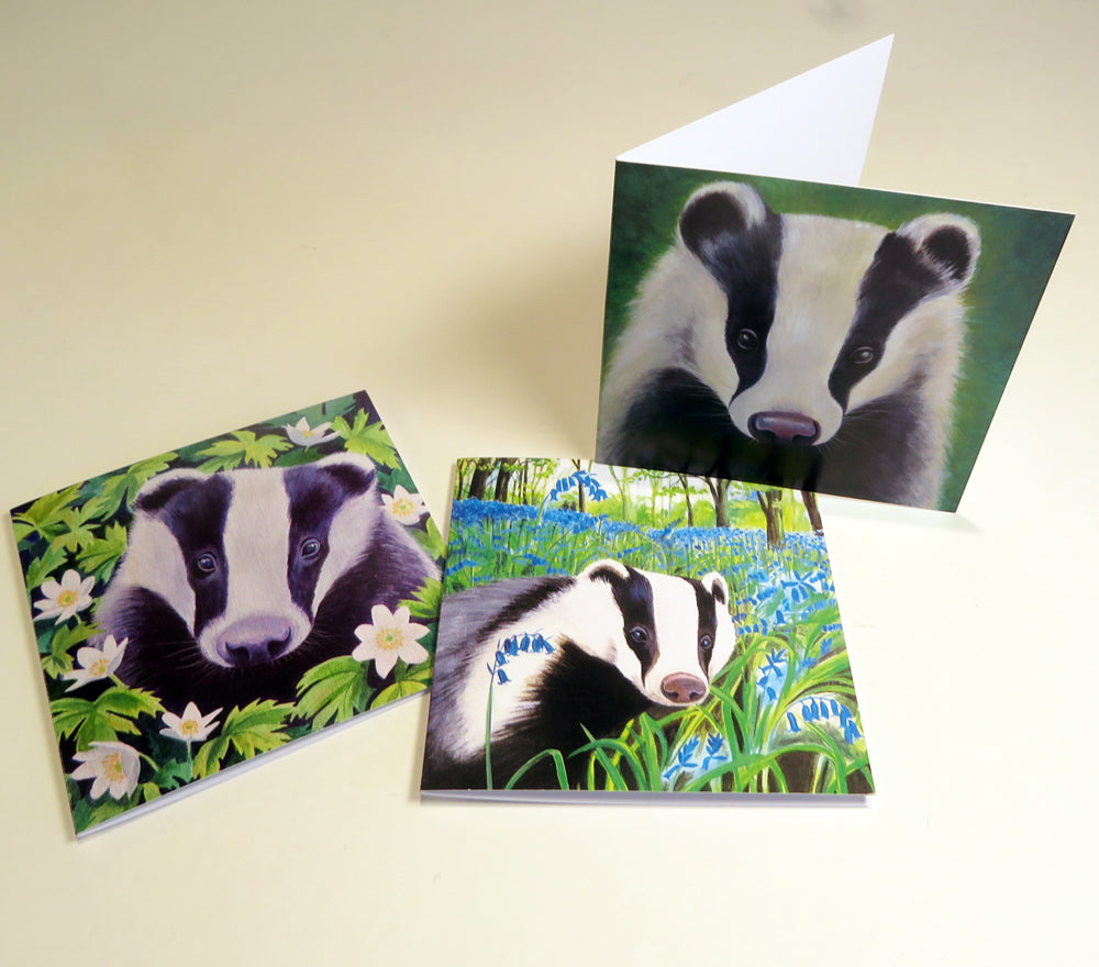 Beautiful badgers greetings cards - (sale of smaller cards, pack of three)