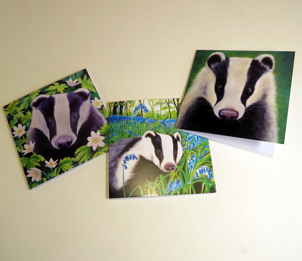 Beautiful badgers greetings cards - (sale of smaller cards, pack of three)