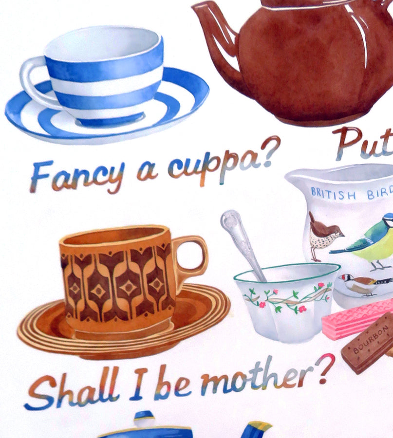Everything stops for tea - a painting of vintage teacups and teapots
