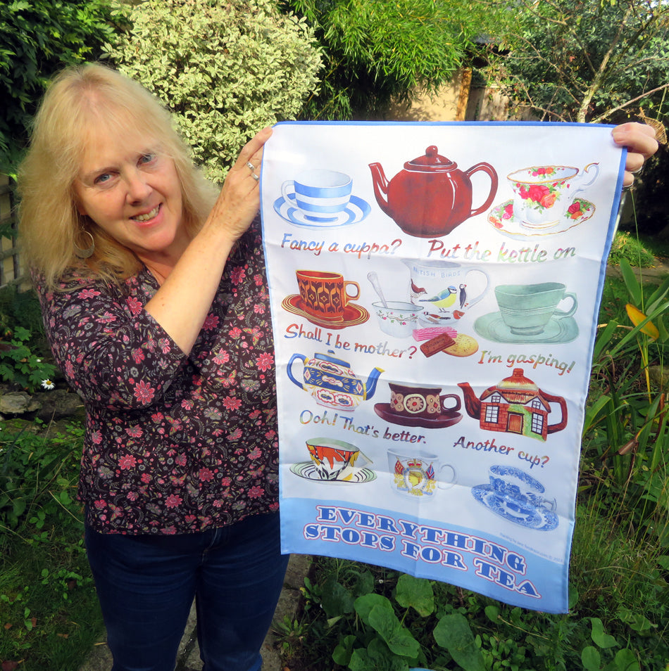 Cups and saucers tea towel