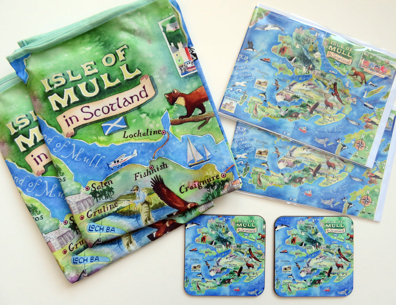 Map of Mull tea towels, coasters and greetings cards