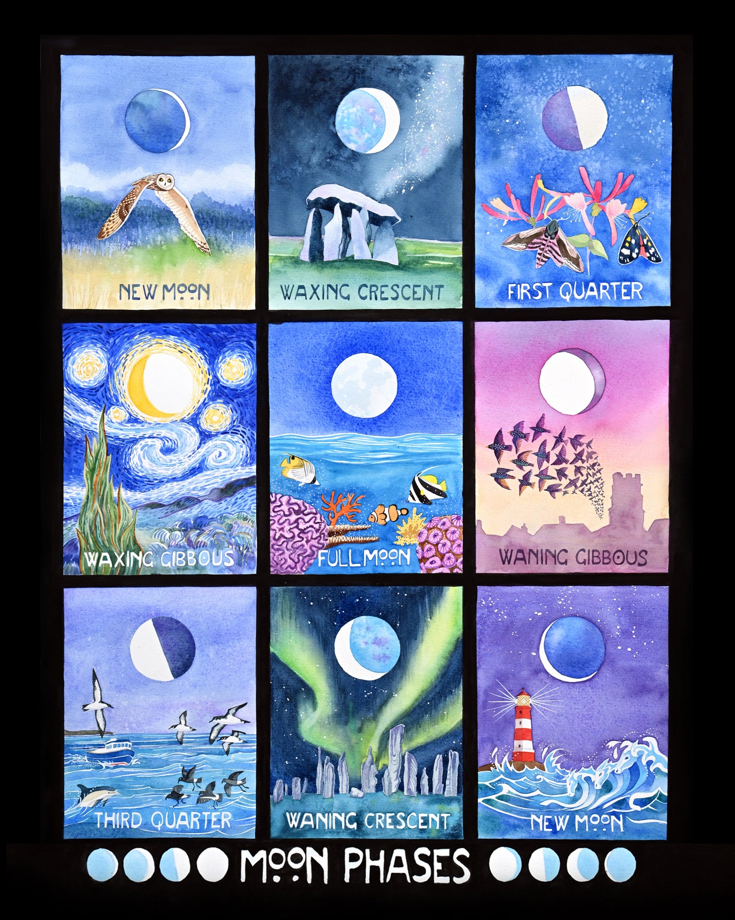 Moon Phases greetings card
