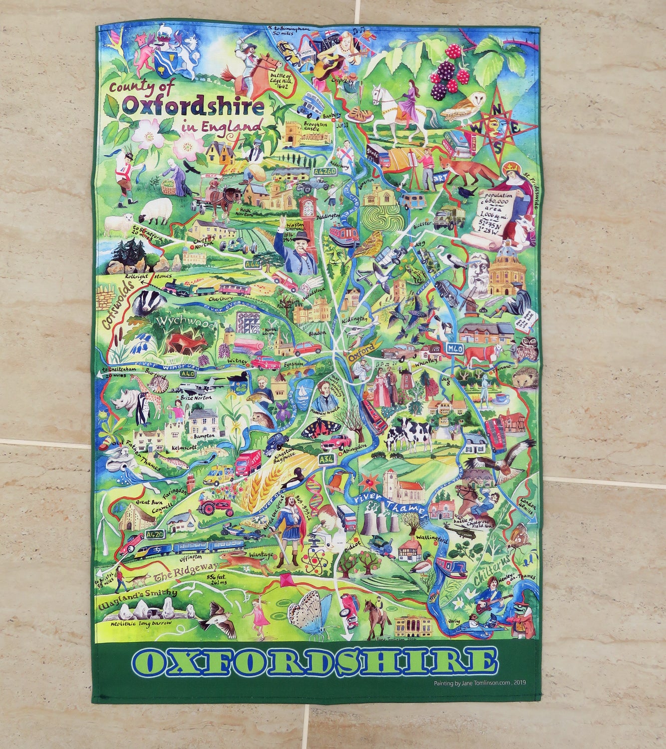 Oxfordshire map tea towel