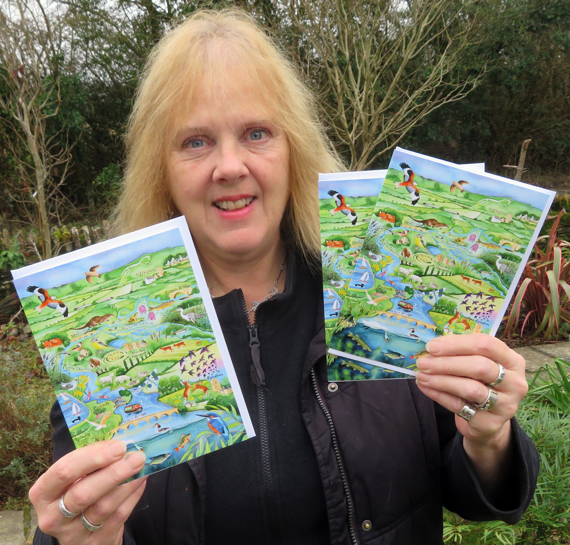 Cards of a painting of the river Thames west of Oxford