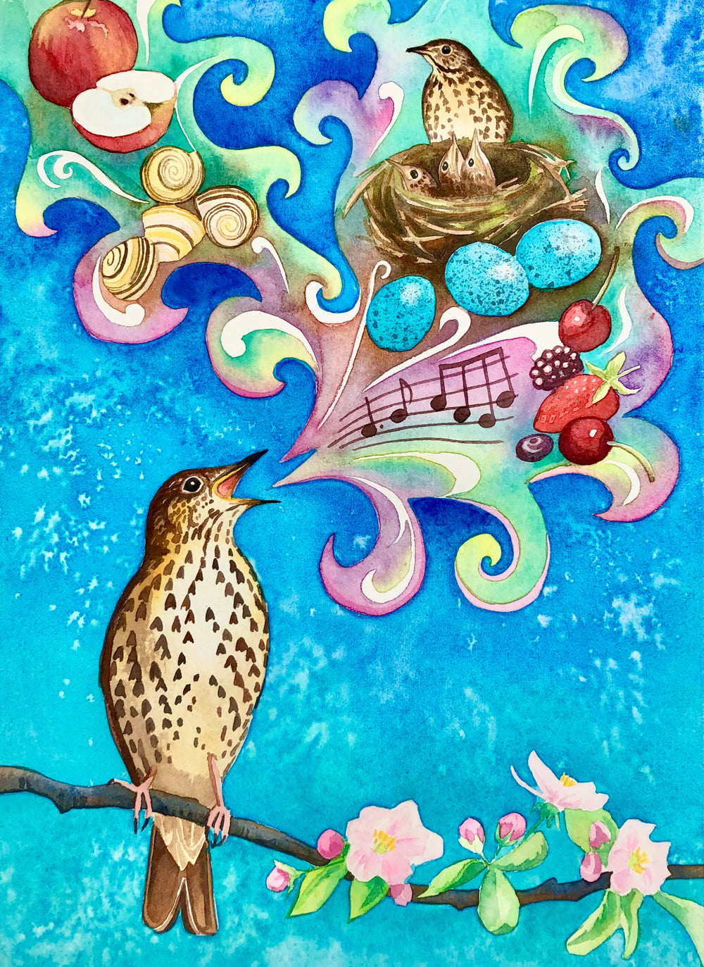 Song thrush greetings card