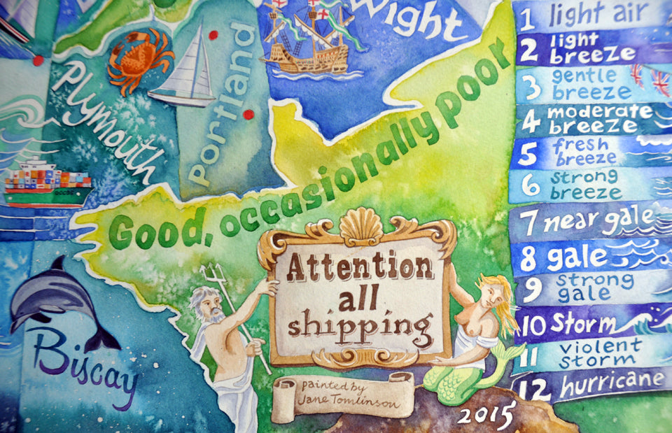 attention all shipping - detail from a painting of the shipping forecast