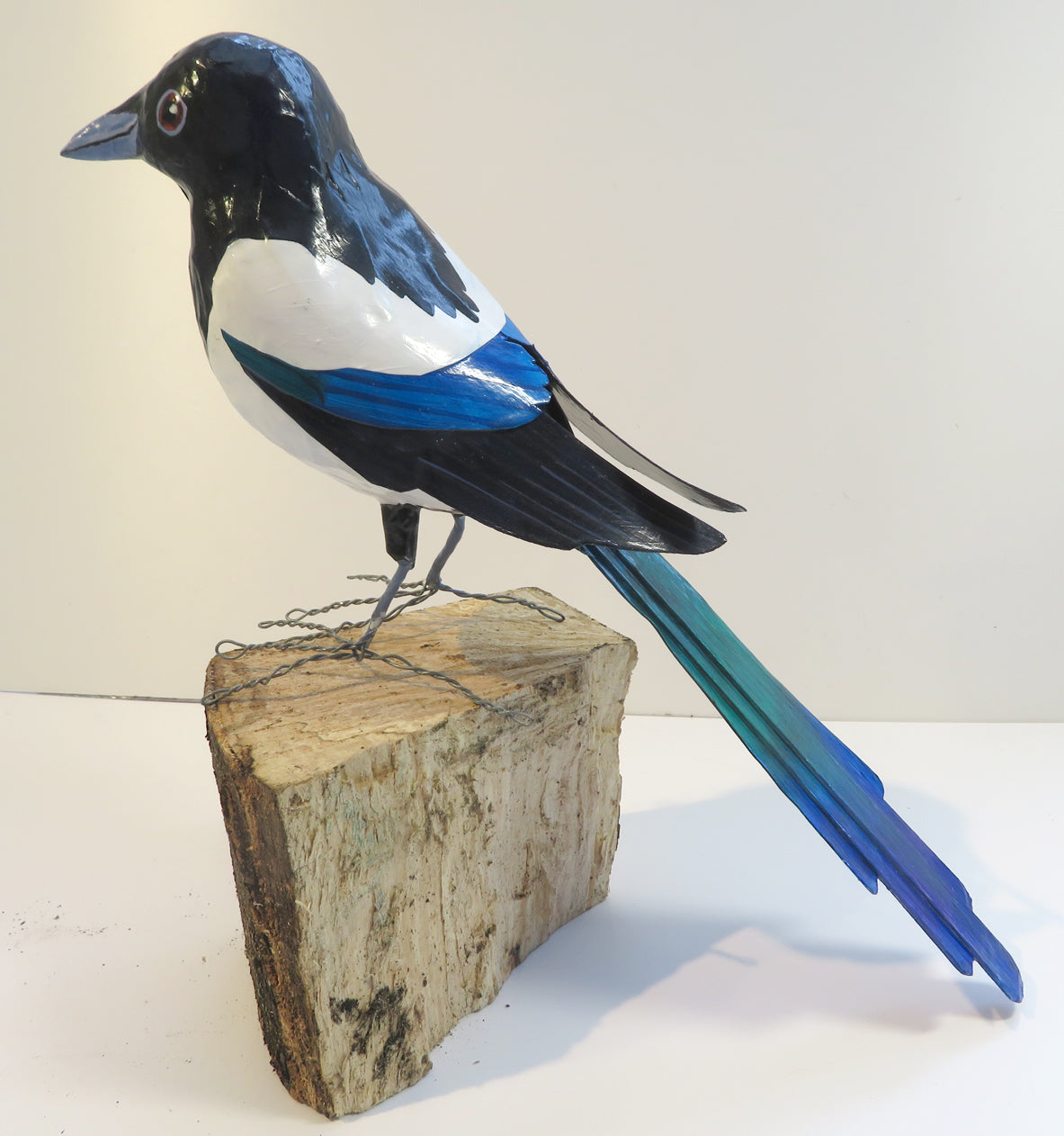 magpie paper mache figure