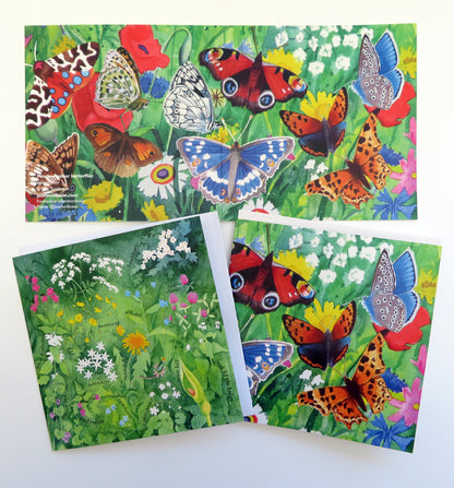 Butterflies and wildflowers greetings cards - pack of 3 designs
