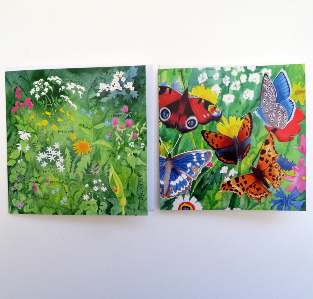 Butterflies and wildflowers greetings cards - pack of 3 designs