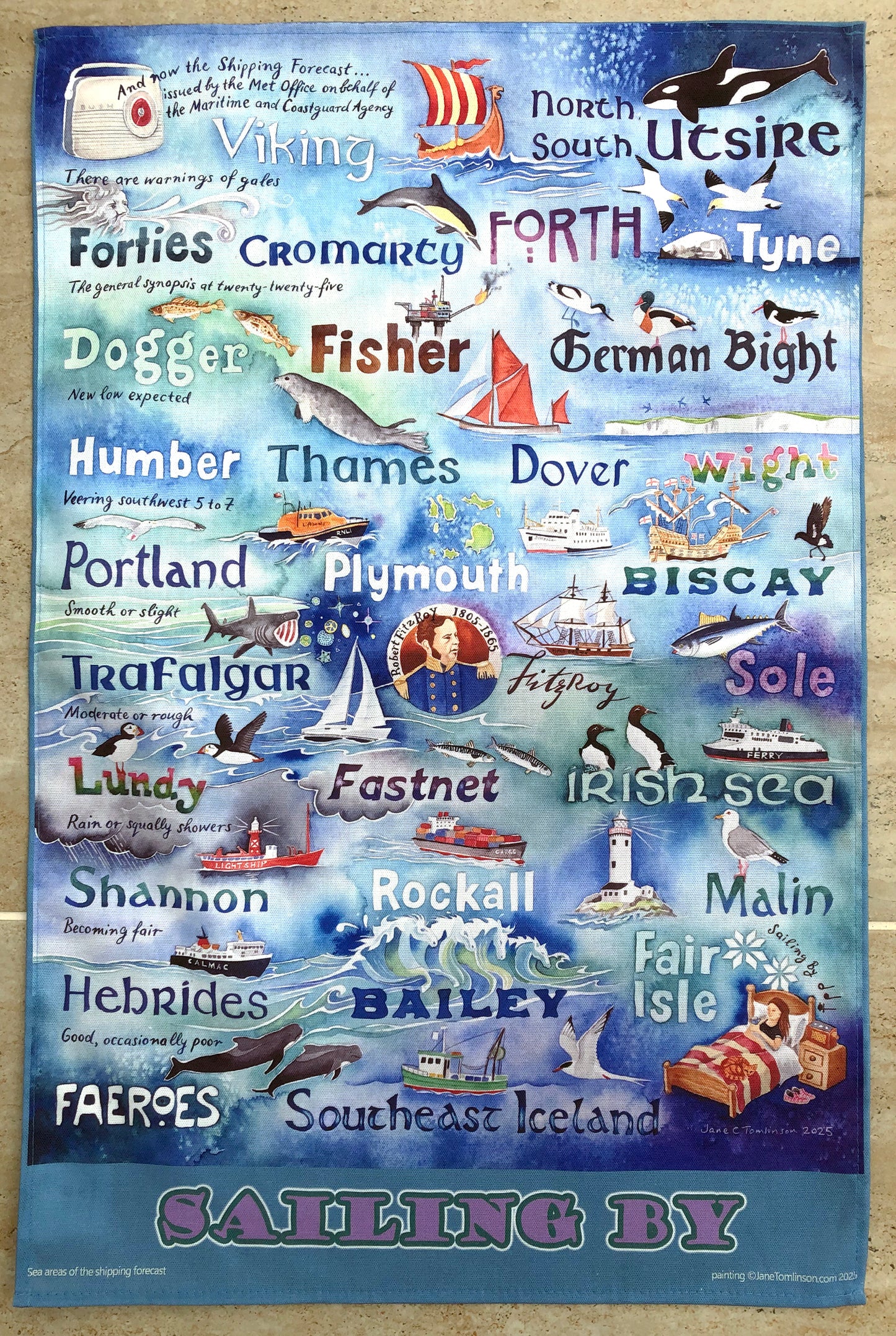Sailing By tea towel