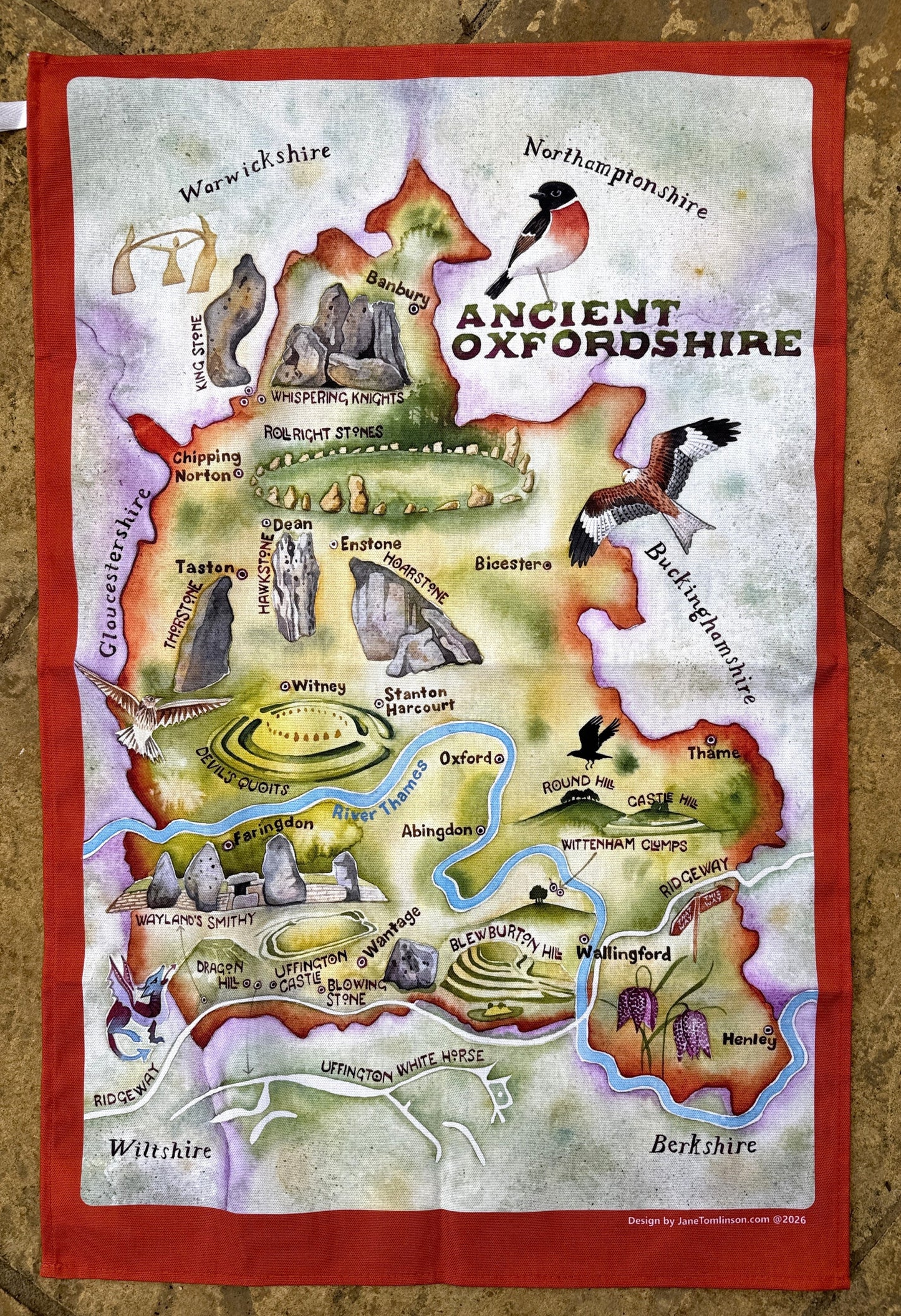 Ancient Oxfordshire tea towel