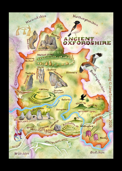 Map of Oxfordshire showing megalithic and ancient sites