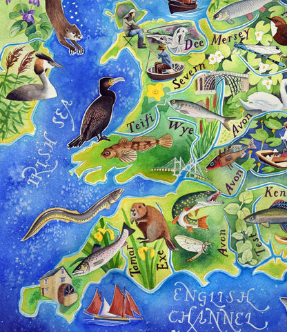 British rivers - detail of Wales and the west country from a painting by Jane Tomlinson
