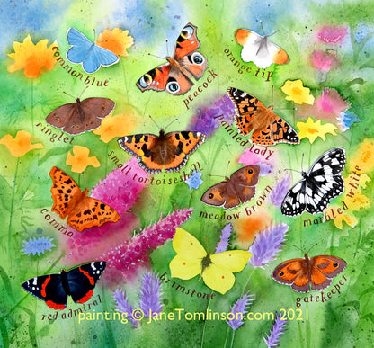 a painting of butterflies in the garden