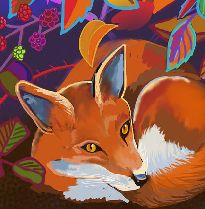 Fox and blackberries - a digital image for self-printing