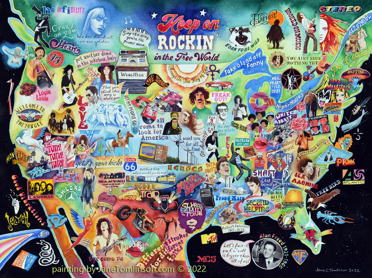 North American Rock Music Map by Jane Tomlinson