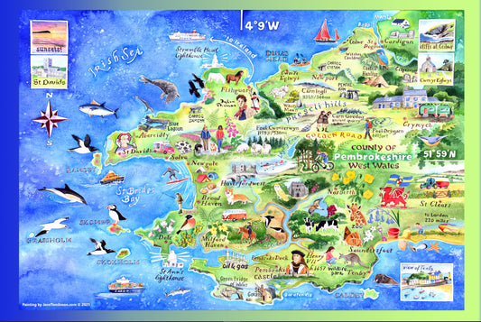 Pembrokeshire Map tea towel