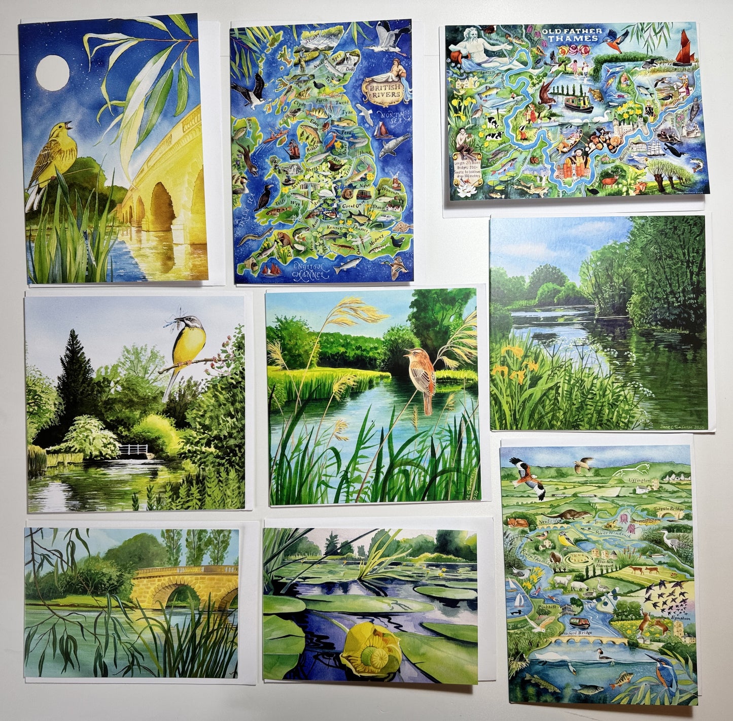 Rivers greetings cards featuring birds, maps. the Thames, waterlilies and riverside views