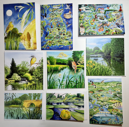 Rivers greetings cards featuring birds, maps. the Thames, waterlilies and riverside views