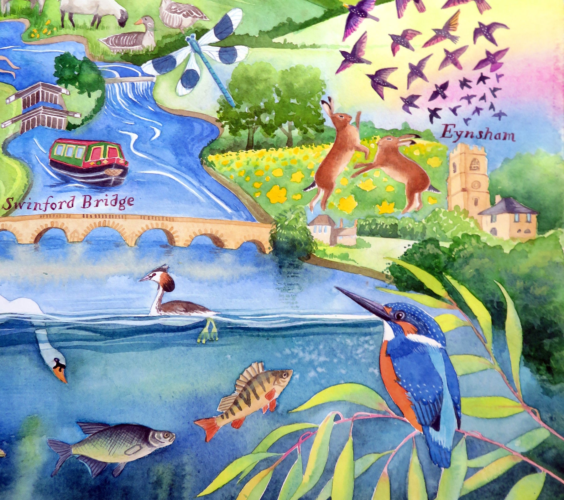 Detail from a painting called Take me to the river of Eynsham