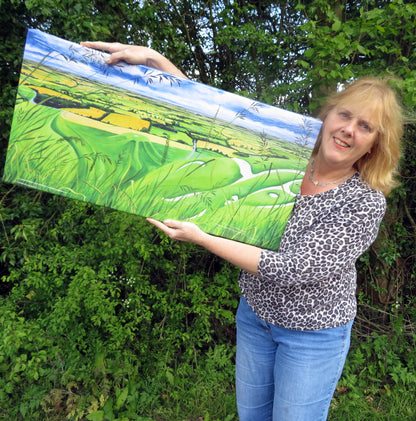 canvas print of long grass at white horse hill with artist Jane Tomlinson