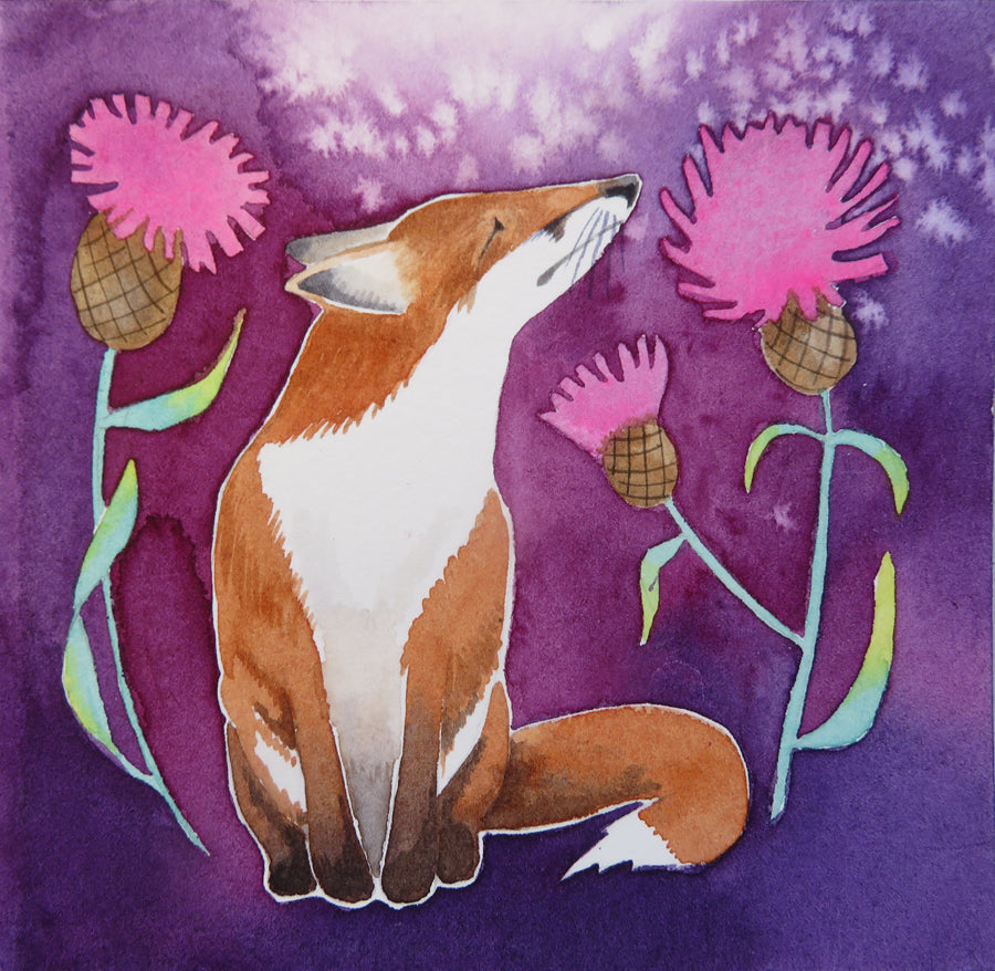 fox and knapweed painting
