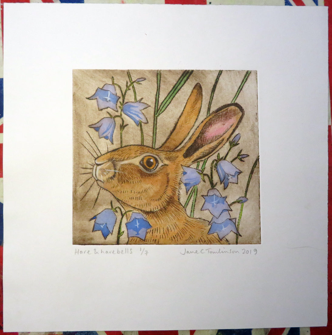 hare and harebells drypoint