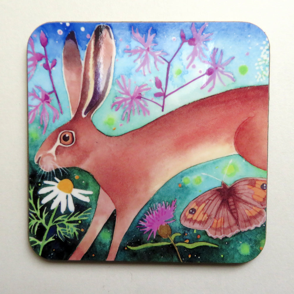 Hare and wildflowers coaster