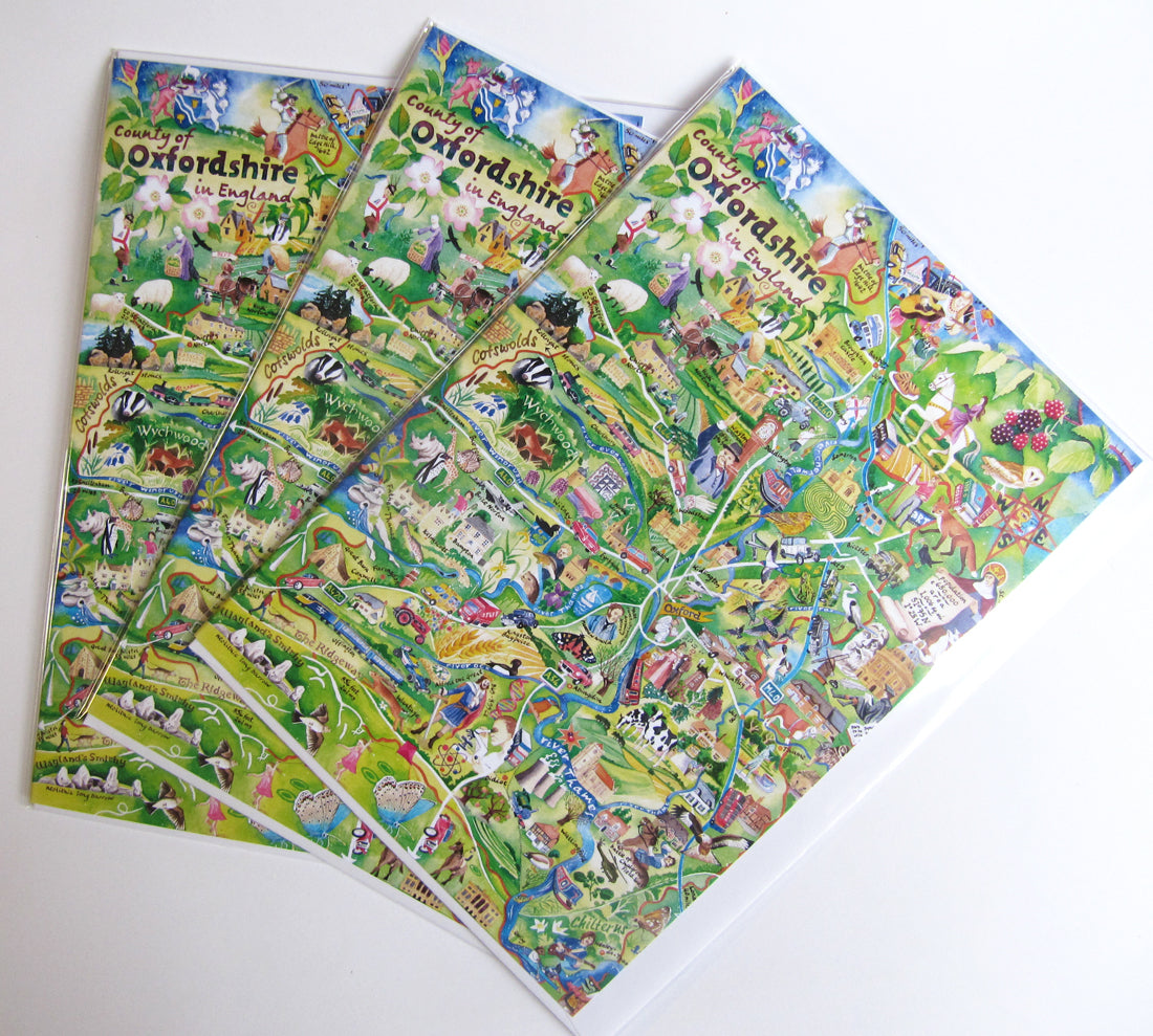Oxfordshire map greetings cards