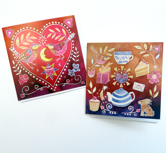 Scandinavian folk art - 2 greetings cards suitable for so many occasions!