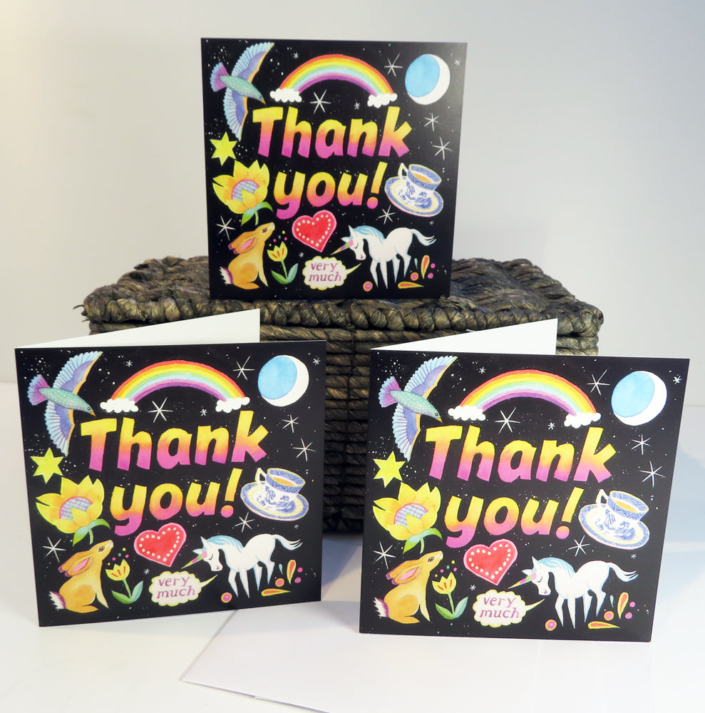 thank you greetings card with funky bright colours