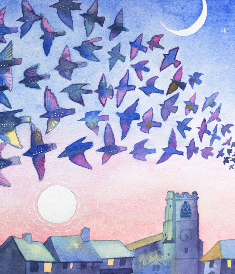 The Sun, the Moon and the Starlings, Eynsham - a digital image for self-printing