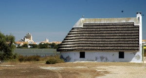 Stes Maries cabanes and church
