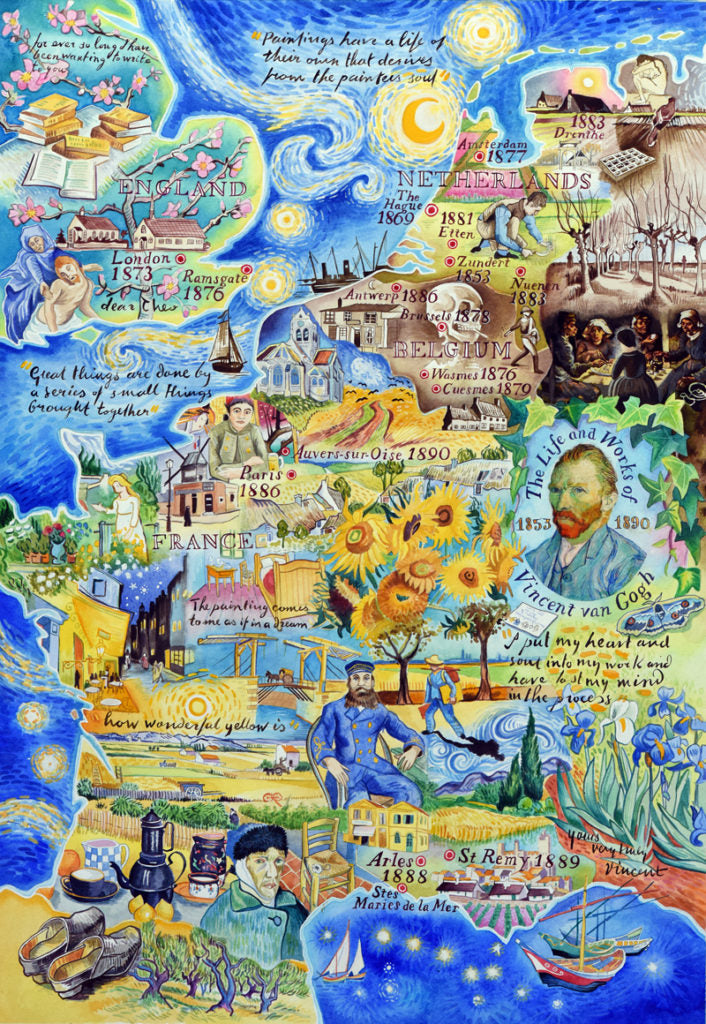 The life and works of Vincent van Gogh - a painted map