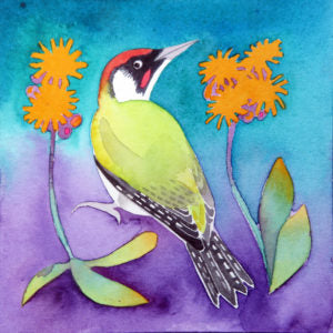green woodpecker painting